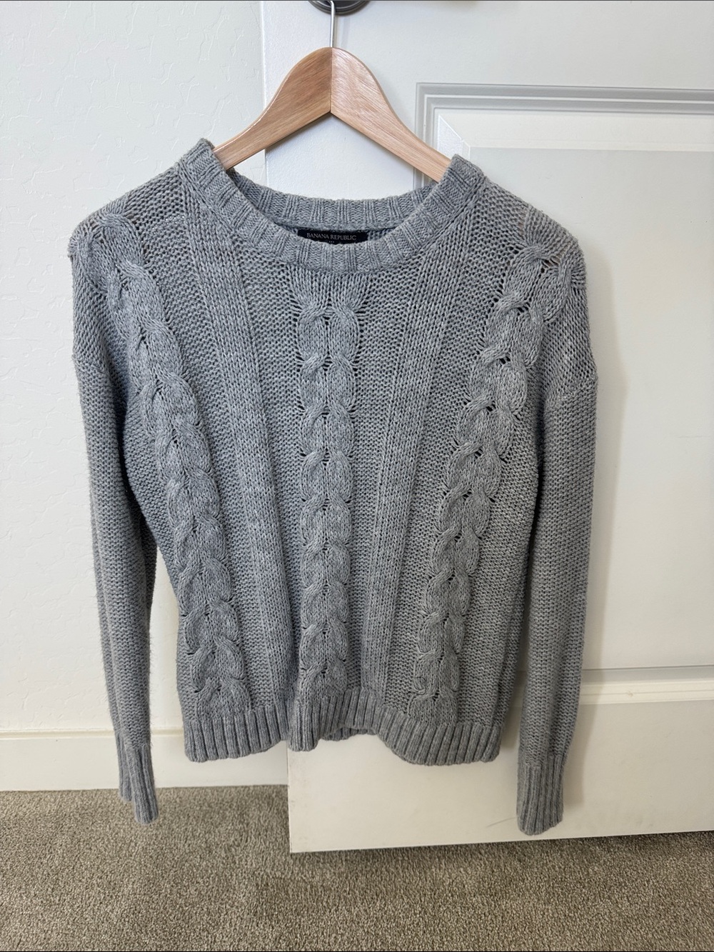 Banana Republic Gray Cable-Knit Crewneck Sweater